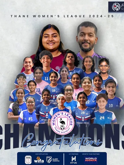 Victorious! Our girls celebrate becoming Champions of the Thane Women's League 2024-25, a testament to their hard work and our academy's focus on women's football.