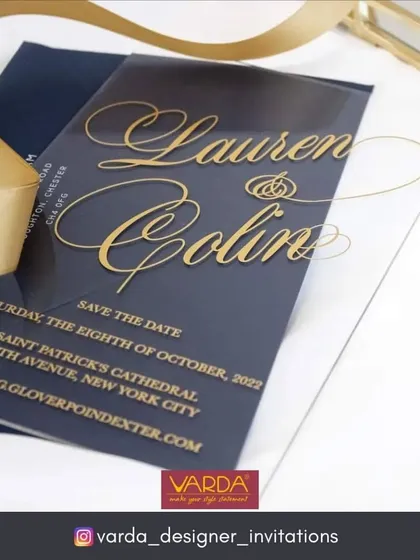 Announce your special day with sleek, modern elegance. This 'Save the Date' card, crafted from clear acrylic with gold calligraphy, offers a contemporary and luxurious first impression for a stylish wedding celebration.