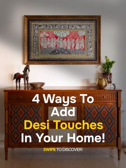 Here are four ways to add those essential desi touches to a modern home. This console table with its intricate patterned doors is a great example of how to start.