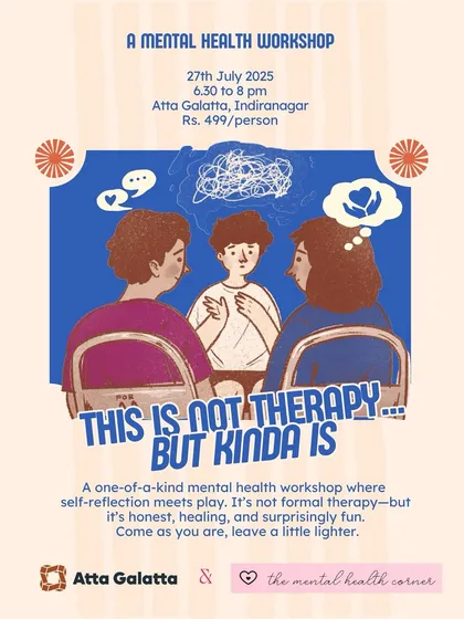 Poster for 'This is Not Therapy... But Kinda Is', a mental health workshop combining self-reflection and play.
