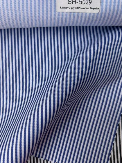 A beautiful selection of luxury 2-ply 100% cotton fabrics for bespoke shirts. The fine stripes are a timeless choice for business and formal shirting.