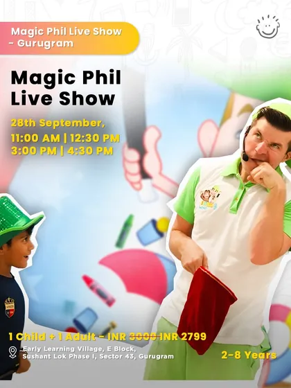 A vibrant poster for the Magic Phil Live Show, capturing the excitement and fun of his performance.