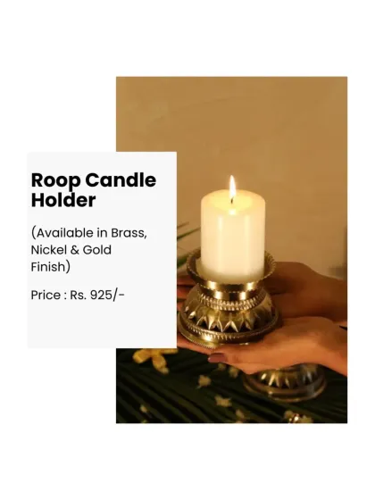 A simple product shot of my Roop Candle Holder, available in brass, nickel, and gold finishes. This shows the versatility of one of my bestselling designs.