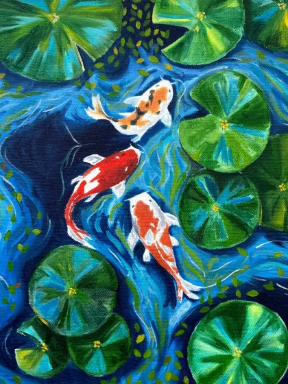 A stunning koi fish oil painting created by a student in our short-term course. The program helps you achieve incredible results.