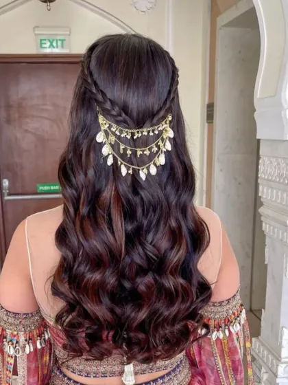 Your hair can be your most stunning accessory, especially for a big event. I created this royal, elegant hairstyle using extensions to add volume and length, allowing for this intricate braided look with beautiful hair jewelry. It’s perfect for a bride or any formal occasion.