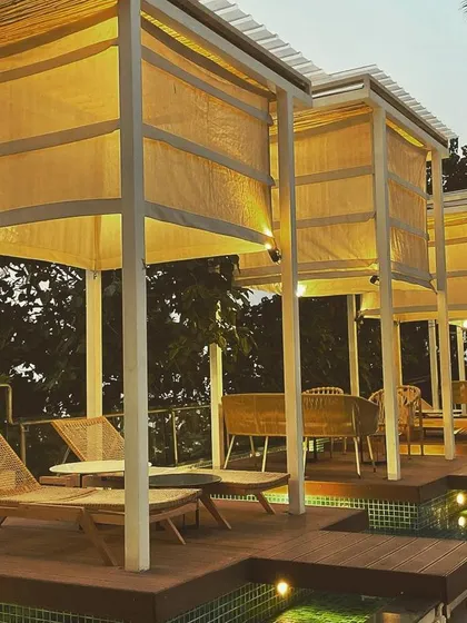 At the Mirage resort in Goa, I wanted the outdoor cabanas to feel like gentle, floating beacons of light. The canopy lighting provides a warm, relaxing glow, creating an intimate and serene atmosphere for guests to unwind by the water.