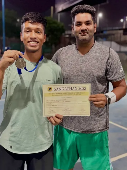 We celebrate every achievement, big or small. This is from the previous year's Sangathan 2023 meet, where Ambermani Jha also secured the runner-up position in the lawn tennis tournament for Amity University.