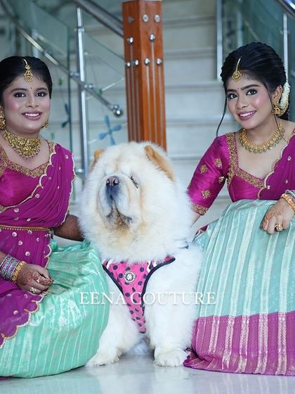 Nothing makes me happier than dressing sisters for their special moments. I designed these matching turquoise and purple Langa Voni outfits for a half saree function, ensuring they both looked coordinated yet unique.