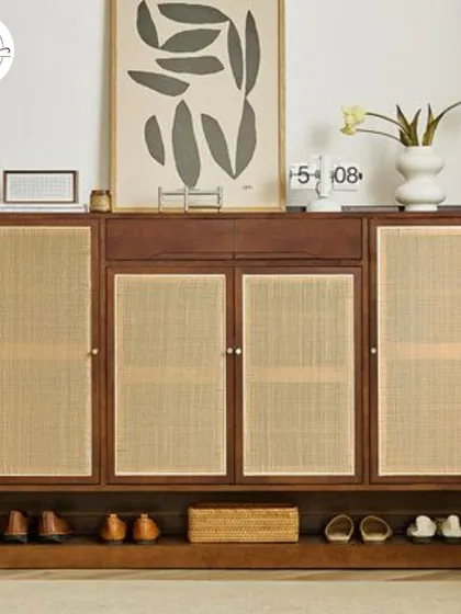 This stylish shoe cabinet with cane webbing is a perfect example of how storage can be a beautiful part of your home decor.