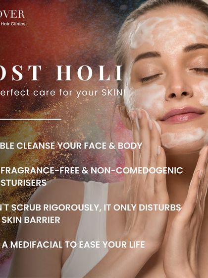Are the Holi colors not coming off? Here are our post-Holi care tips: double cleanse, use a gentle moisturizer, don't scrub rigorously, and get a medifacial to ease your life.