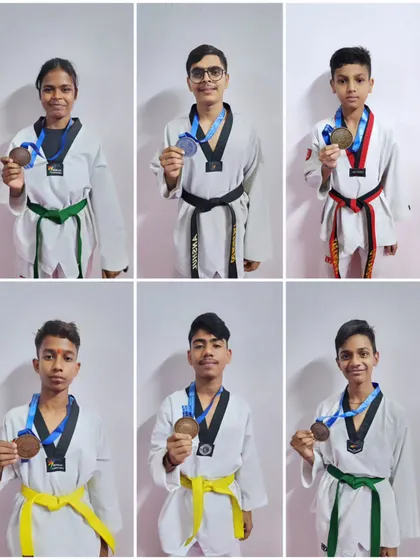 A group of my senior students with their medals from the All India Taekwondo Championship 2023.