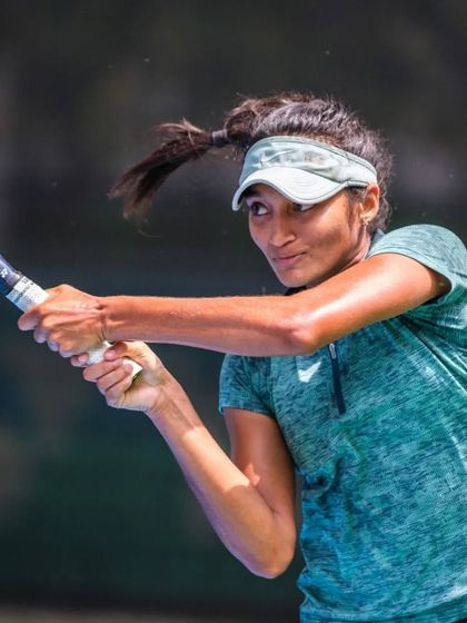 An action shot of Sahaja, whose performance in an ITF 40K event in Georgia was supported by the entire team back home.