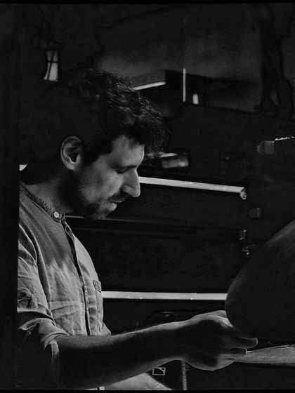 Our drummer, seen in profile, during the concert at Nublu. The black and white photography adds a timeless, classic feel to the image.