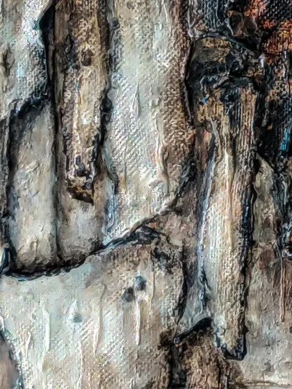 This detail shows how I use texture to mimic the natural cracks and grooves of bark. True power lies in staying grounded, and this series is a reminder of that.