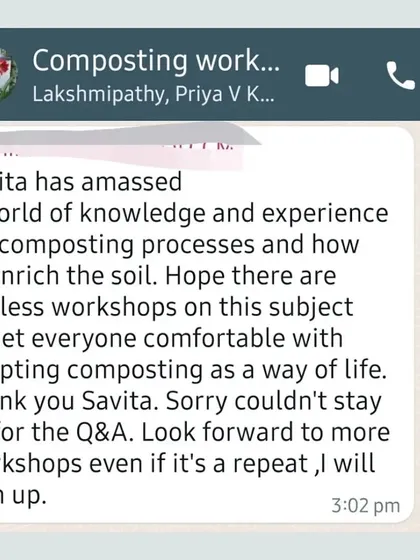 I'm so happy when participants feel my knowledge and passion shine through in the workshops. The goal is always to make everyone comfortable with adopting composting as a way of life.