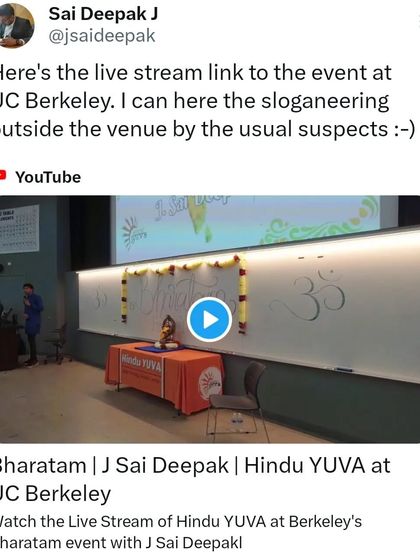 Sharing the live stream link for my event at UC Berkeley. The sloganeering by protestors outside only reinforces the importance of speaking these truths in such spaces.
