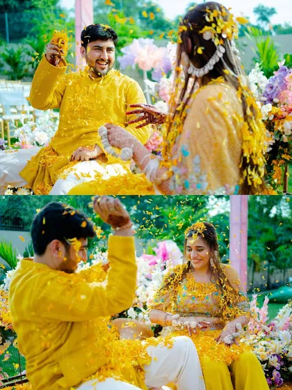 Nothing beats the vibrant energy of a Haldi ceremony. We capture all the fun, from the playful flower showers to the bright smiles, creating memories full of color and life.