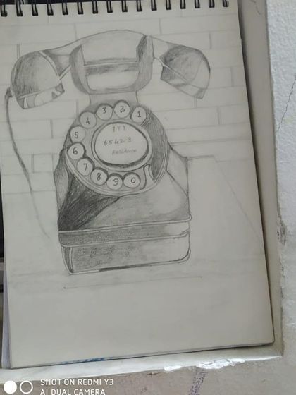 A wonderful sketch of a vintage telephone, showing great attention to detail.