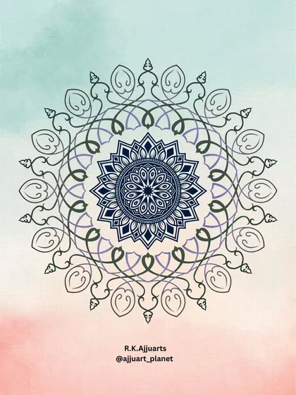 The original color version of my simple mandala, drawn with a sketch pen on a soft, watercolor-style background.
