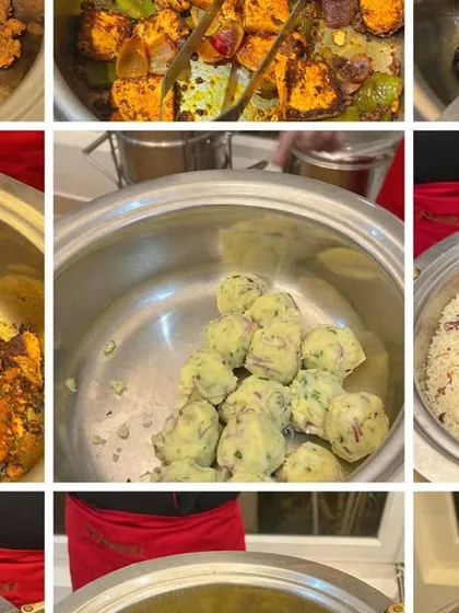Our menus feature a diverse range of flavorful dishes. This collage showcases some of our popular offerings, including paneer tikka, assorted vegetable preparations, and fragrant rice, perfect for any corporate lunch catering in Bangalore.