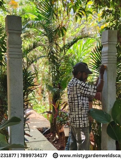 Our skilled team carefully assembles the stone pillars, ensuring they are perfectly aligned and stable before the top arch pieces are added.