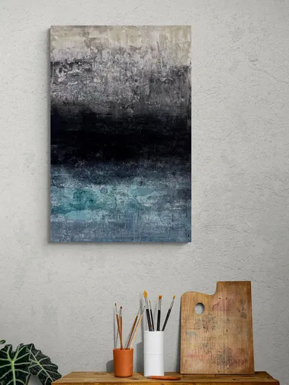 Titled 'Don’t Hold the Thought', this abstract explores the space between thoughts. I used layers of black, white, and blue to create a moody, atmospheric landscape that invites introspection and calm.
