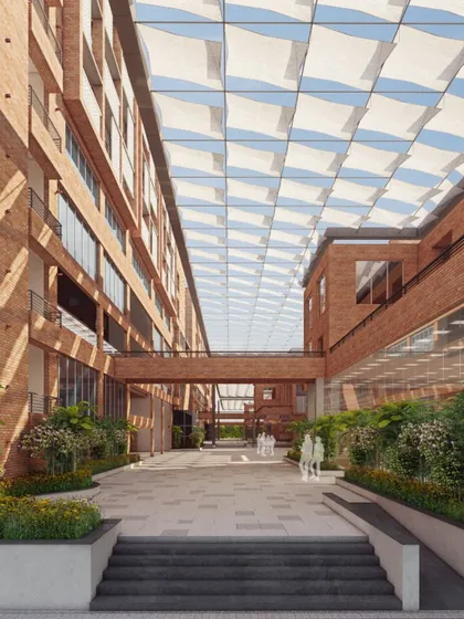 Inspired by the community-centric layout of Indian streets, the student hostel at Rishihood University is designed around verandah-lined clusters. This approach fosters close connections and a sense of belonging within a modern learning environment.