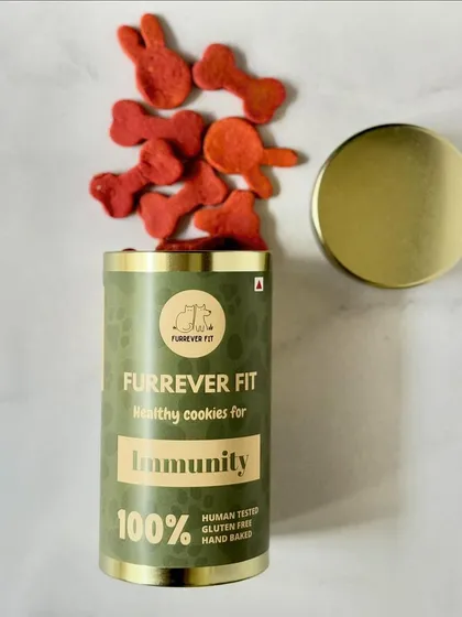 Boost your dog's natural defenses with my Immunity cookies. The vibrant red color comes from beetroot, and they are packed with ashwagandha and moringa for an all-natural health boost.