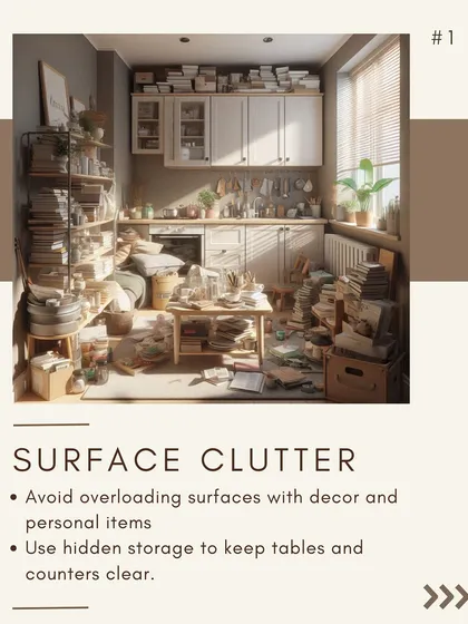 Here are common mistakes to avoid in small spaces. First, surface clutter. Avoid overloading surfaces and use hidden storage to keep tables and counters clear.