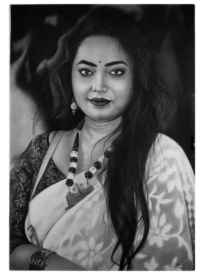 A finished commission piece featuring detailed jewelry and wavy hair.