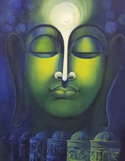 We inspire artistic expression in our Fine Arts program. This serene Buddha painting, seen during a student visit to 'The Haat of Art' exhibition, reflects the high level of artistry our students are exposed to.