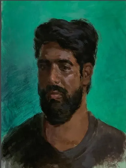 An acrylic portrait of my friend Sunil. The focus here was on capturing his likeness under dramatic lighting.