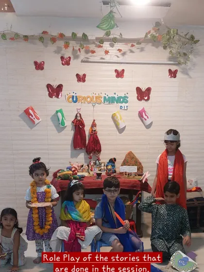 The children dress up to role-play characters from the stories they've heard. This activity makes learning about mythology fun, interactive, and highly memorable.