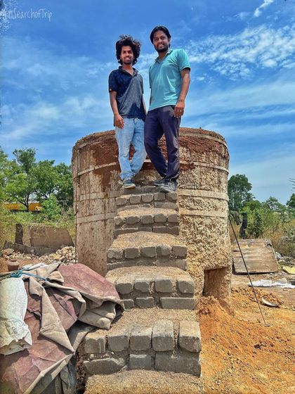 Our team standing atop the discovered lime kiln. These adventures are part of our process, connecting us directly to the source of our materials and deepening our appreciation for the traditions of natural building.