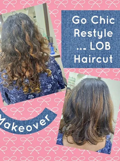 A chic restyle into a lob haircut. This cut is perfect for adding style and shape to curly or wavy hair, resulting in a fresh and modern look.