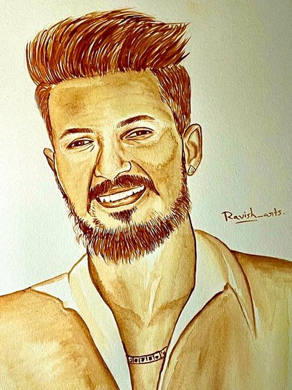 This is a blood art portrait I created for the talented dancer, Srikanth. I wanted to capture his bright smile and energy in this piece, a gift from one artist to another.