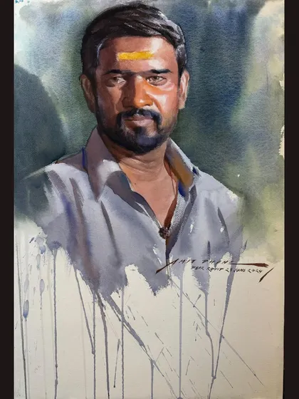 The completed watercolour portrait from a demonstration at R.C. Art Studio in Pune.