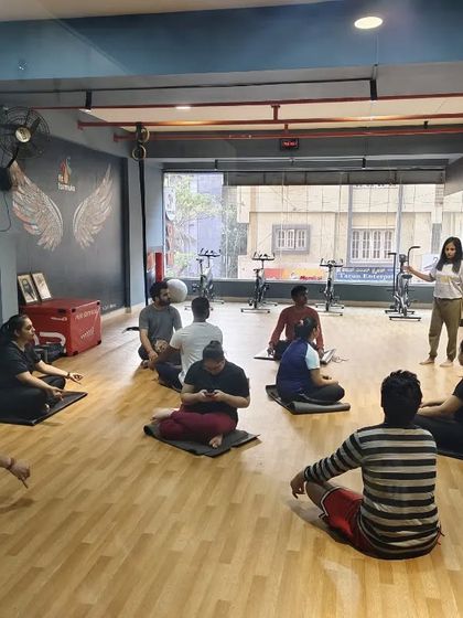 A wide view of our OM chanting session. We believe mental fitness is just as important as physical fitness, and these moments of mindfulness are key.