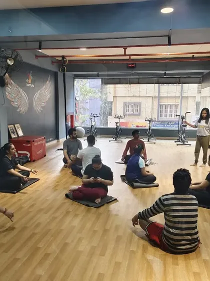 A wide view of our OM chanting session. We believe mental fitness is just as important as physical fitness, and these moments of mindfulness are key.