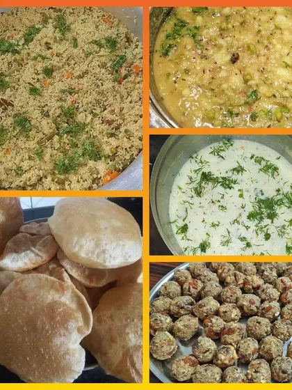 Another customized lunch for a get-together, featuring a mix of favorites. The spread included Pulao, Poori with Bombay Saagu, and my special Dry Fruits Laadu for dessert.