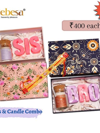 I created these "BRO" and "SIS" soap and candle combos for a fun, personalized Rakhi gift. Each box contains letter-shaped soaps and a small candle, making it a unique and memorable present.