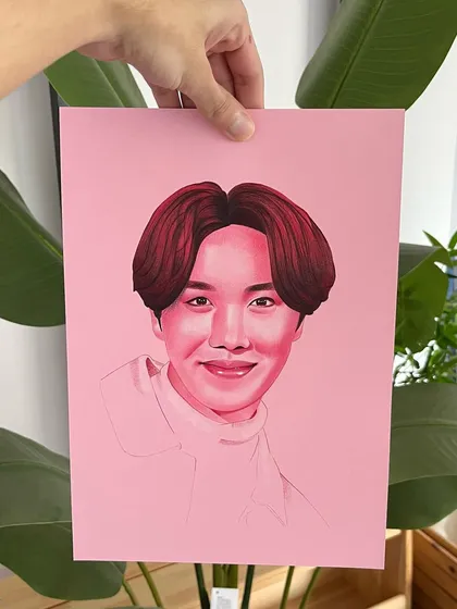 This is a monochromatic portrait of J-Hope from BTS. I love how the single color theme brings a unique mood and cohesiveness to the artwork.