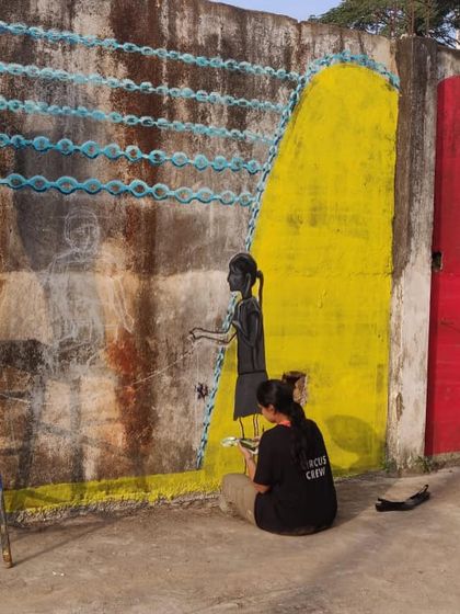 Here are some moments from the creation of the 'Stories of Water' mural. It started with awkward introductions and ended with a community of strangers and friends painting together, sharing stories, and bringing color and conversation to a public space.