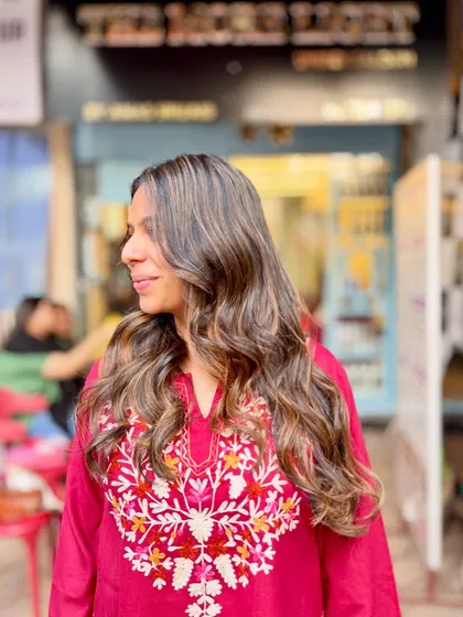 Our famous Caramel Brown zulfein. These shots showcase the beautiful, flowing waves and perfectly blended caramel highlights that look stunning from every angle, especially on long Indian hair.