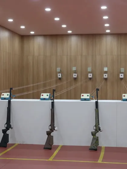 Our air rifles are neatly arranged and ready for a session. We provide all the necessary, well maintained equipment for our recreational shooting events and training programs.