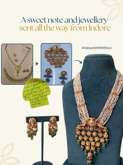 We received this sweet note and jewelry all the way from Indore. We're so happy she loves her upcycled haar! Moments like these are why we do what we do.