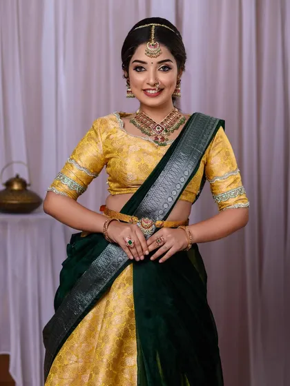 Another full-length shot of the beautiful and traditional engagement look.
