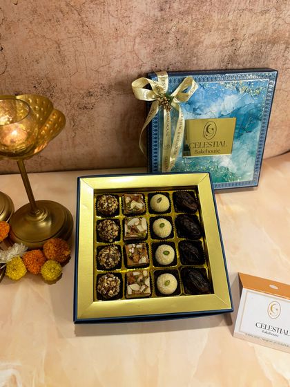 The 16-piece 'Soulful Mithai' box, featuring a variety of our handcrafted, healthy sweets like date and nut truffles.