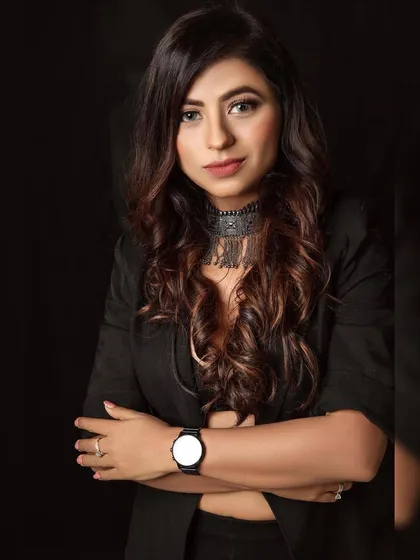 A powerful and polished look perfect for a formal event or a professional portrait. The makeup is strong yet refined, with expertly blended contour and a neutral lip color that complements the bold choker and blazer. This showcases my ability to create impactful, high-fashion looks.