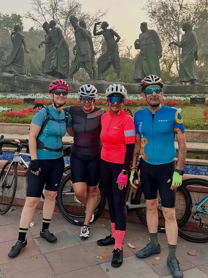A group of our strong female riders with a male member, showcasing our inclusive community.